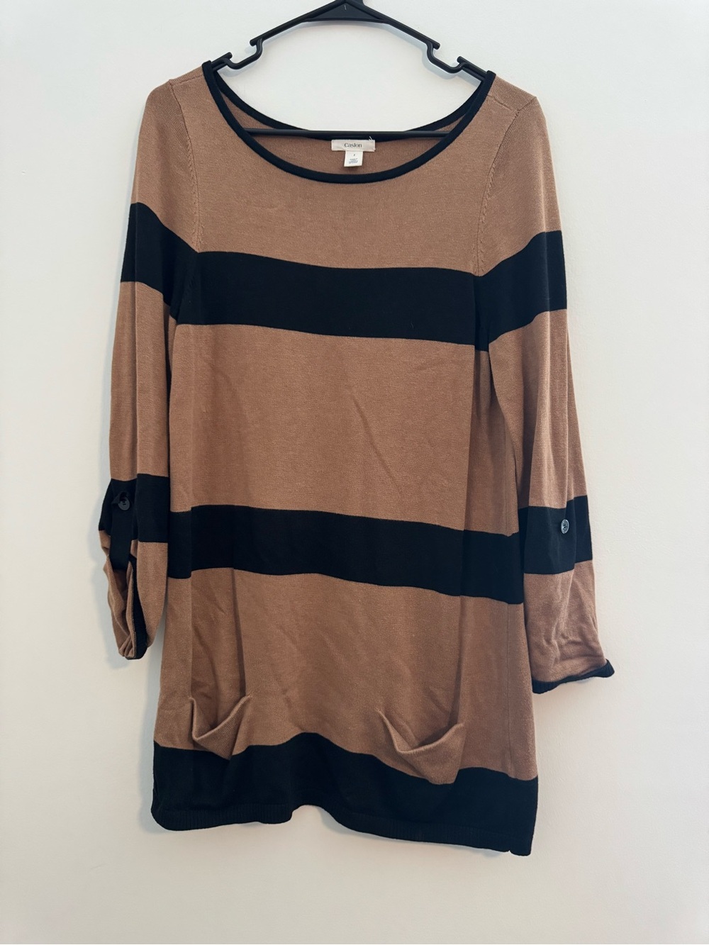 Caslon Brown and Black Striped 3/4 Sleeve Tunic Dress